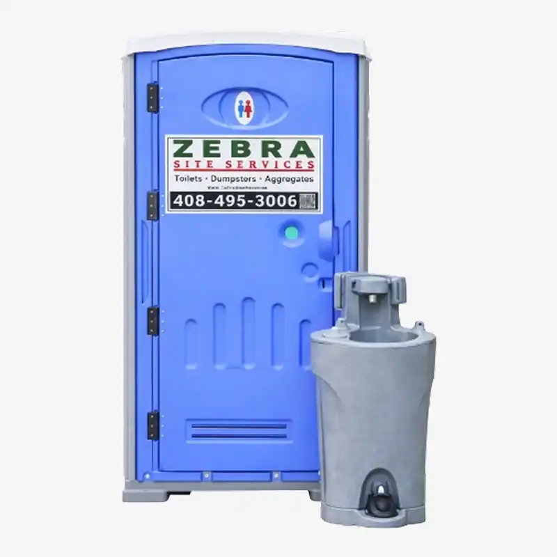 Portable toilet with built-in handwash sink and biweekly cleaning